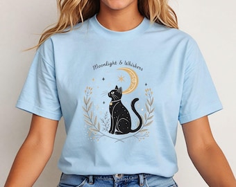 Spooky Black Cat Tee, Witch Vibes T-Shirt, Halloween Cat Lover Gift