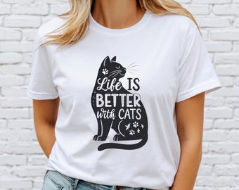 Camiseta para amantes de los gatos, camiseta de gato negro