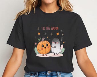 Cute Pumpkin & Ghost Halloween T-Shirt, Spooky Season Tee