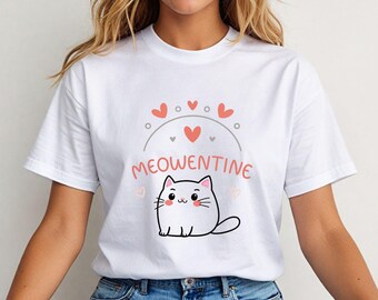 Meowentine Cat T-Shirt, Kawaii Valentine's Day Gift
