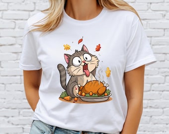 Funny Cat Thanksgiving Shirt, Turkey Dinner Tee, Fall Autumn Gift