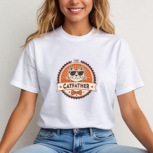キャットファーザーTシャツ、おもしろくてクールな猫のお父さんシャツ、猫好きへのギフト、男性用ヴィンテージスタイルTシャツ、猫のお父さんシャツ、父の日ギフト