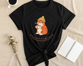 Cat Coffee T-Shirt, Orange Graphic Tee, Cozy Lover Shirt