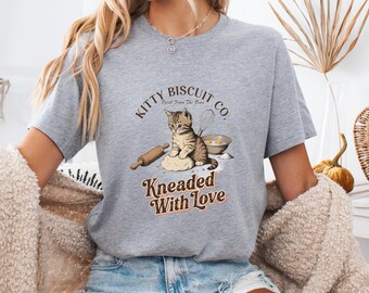 Kitty Biscuit Co Shirt, Kneaded With Love Cat Baking Tee