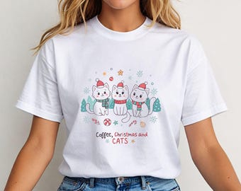 Coffee Christmas Cats Shirt ,Black Cat Xmas T-Shirt, Gift for Cat Lovers
