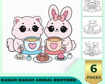 Cute Animal Coloring Book Pages, Cozy Kawaii Coloring Pages, Bold Easy Coloring for Kids Adults, Printable PDF PNG