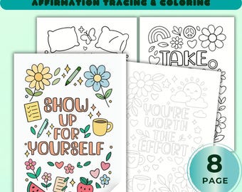 Aesthetic Affirmation Coloring Pages, Self Care Coloring Book for Teens, Kawaii Floral Printable PDF, Stress Relief Activity