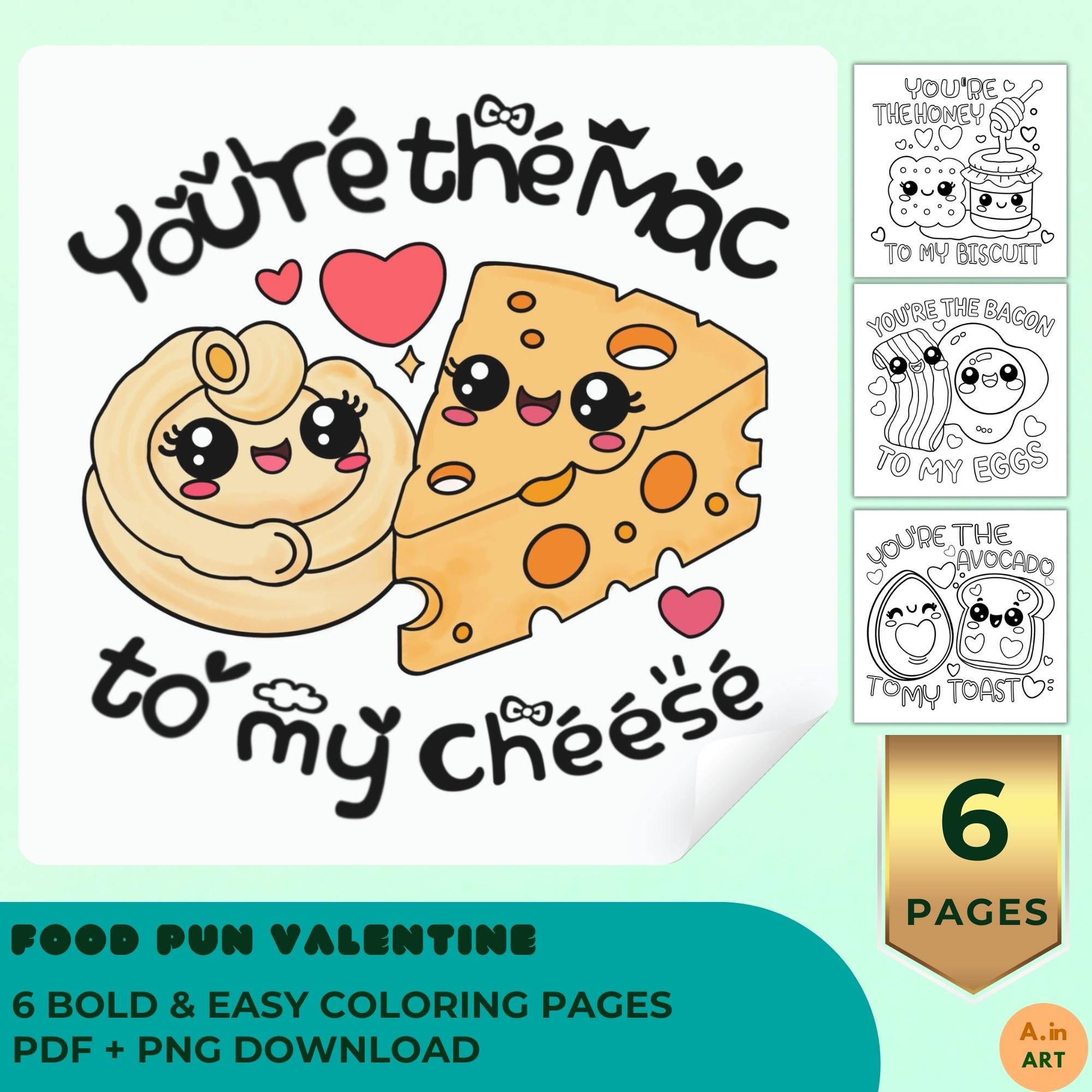 Food Pun Valentine Coloring Pages, Cute Love Puns Coloring Book, Kawaii ...