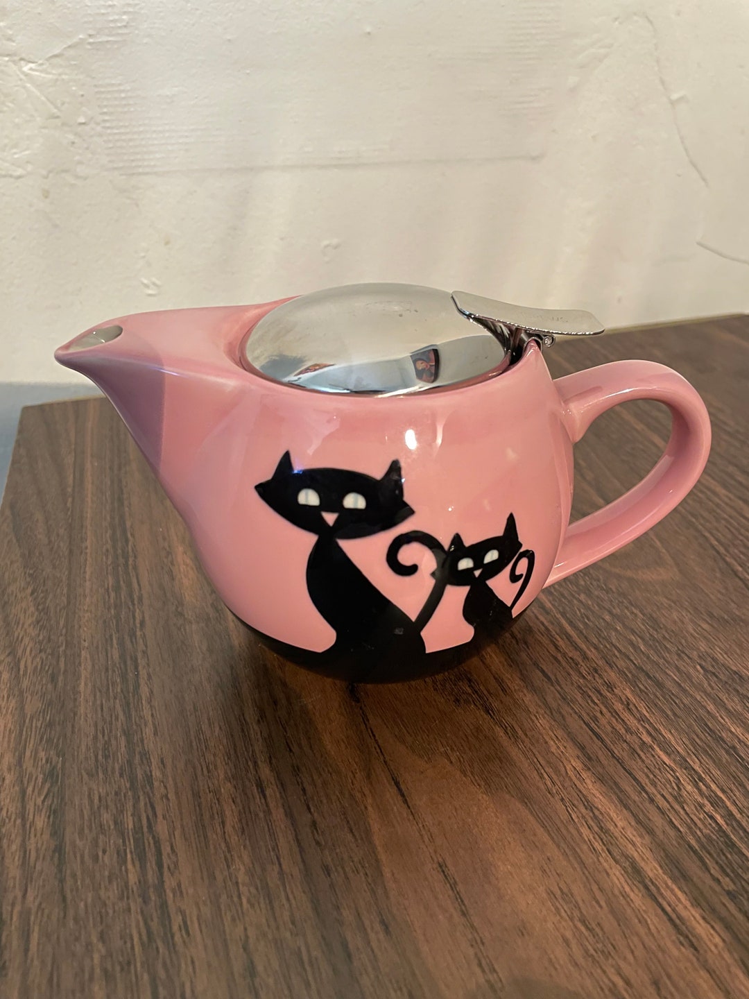 Huesnbrews Cattitude Pink Teapot With Black Cats Etsy