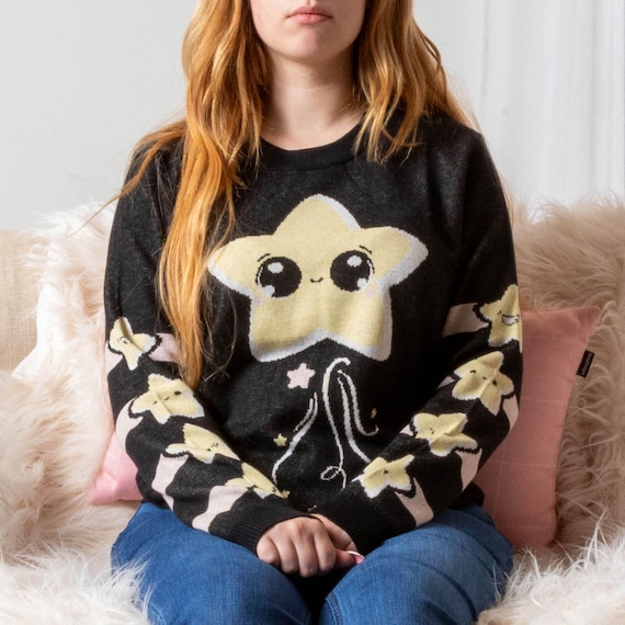Retro Pixel Star Sweater – Kawaii Goth Clothes, Pastel Gamer Girl Fashion, Indie Soft Grunge Pullover, E-girl Knitwear