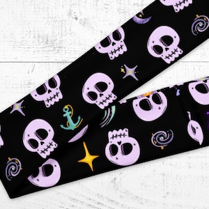 Pastel Gothic Workout Headband - Purple Skulls and Starry Space - Kawaii Halloween Hair Accessory Gift