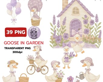 Clipart de acuarela de Goose Garden: Primavera estilo cottagecore PNG (uso comercial)
