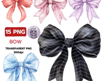 Watercolor Coquette Bows Clipart: Colorful Bow Collection (PNG, Commercial Use)