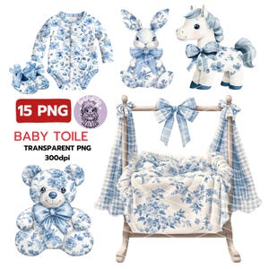 Blue Toile Nursery Clipart: French Chinoiserie PNG (Digital Download)