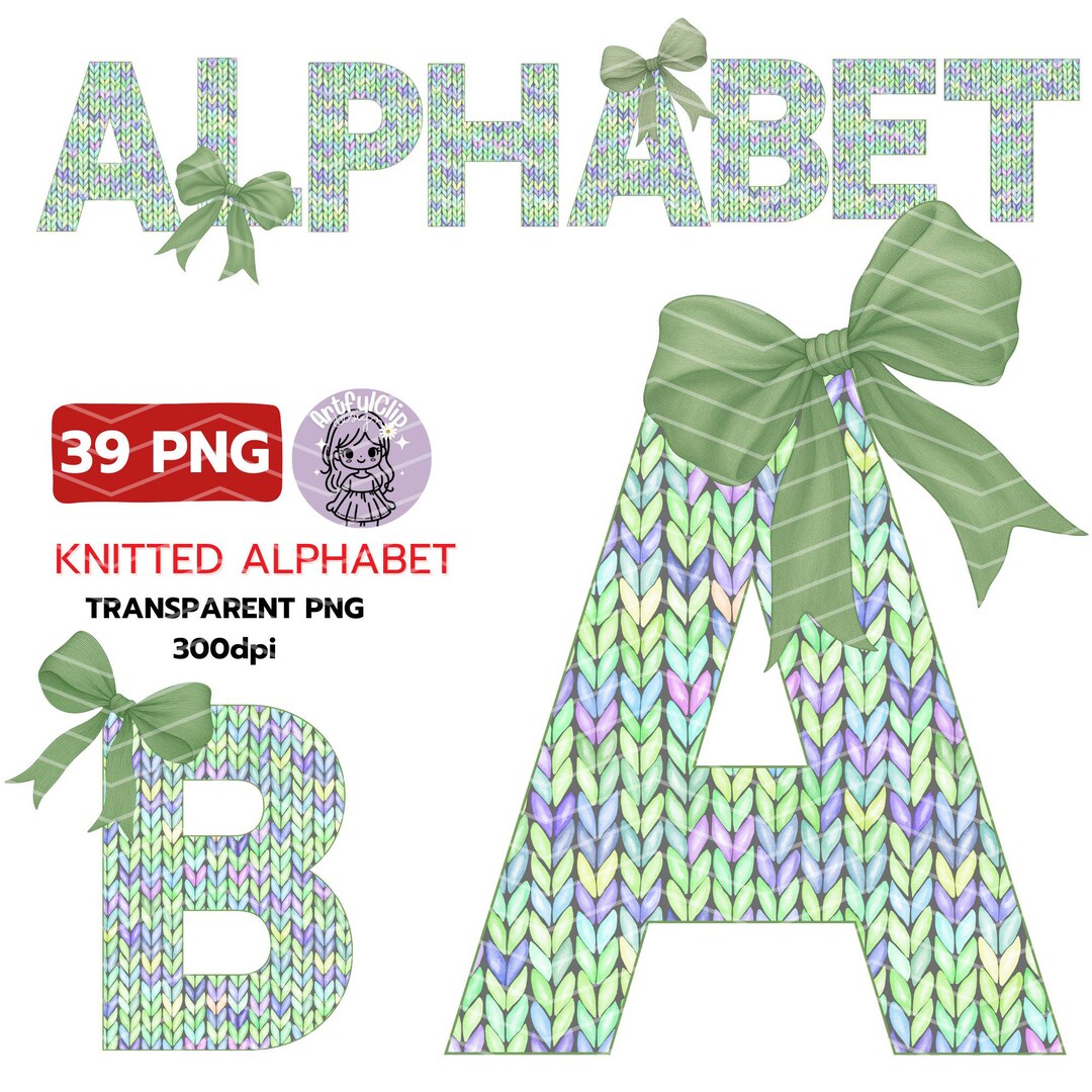 Pastel Knitted Alphabet Clipart, Letters A-Z & Numbers 0-9, Crochet ...