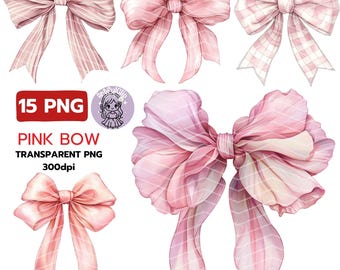 Watercolor Pink Bow Clipart: Coquette Ribbons (PNG Digital Download)