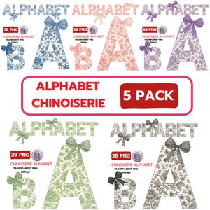 Pacote de alfabeto chinês PNG, letras de sublimação, faculdade de Toile rosa, conjunto de letras e números do alfabeto Toile azul aquarela Coquette