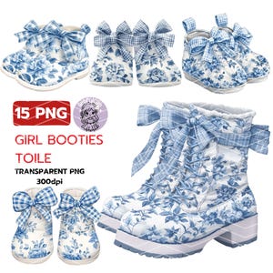 Toile Jouy Baby Booties Clipart: Chinoiserie Floral PNG (Digital Download)