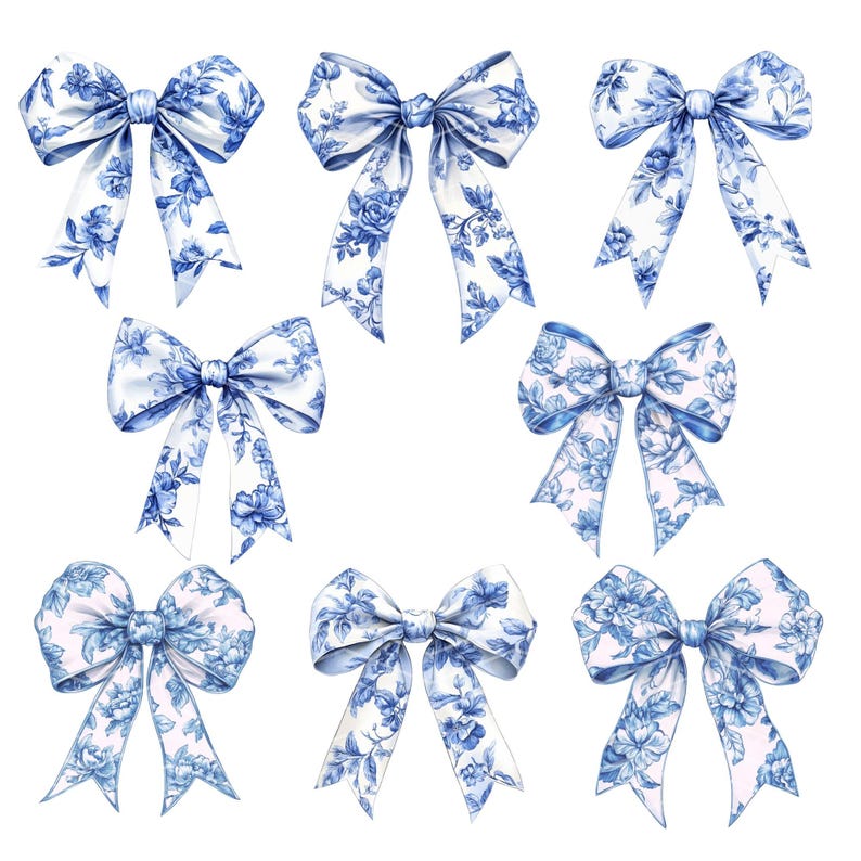 Blue Chinoiserie Bow Clipart Bundle: Toile Coquette Bows (digital ...