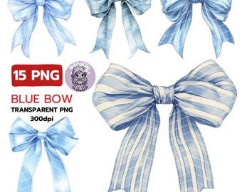Watercolor Blue Bow Clipart: Coquette PNG Set (Digital Download)