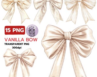 Vanilla Watercolor Bow Clipart: Coquette Cream Bow PNG (Commercial Use)