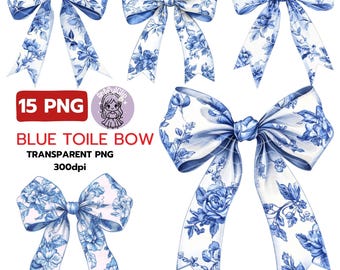 Blue Chinoiserie Bow Clipart Bundle: Toile Coquette Bows (Digital Download)