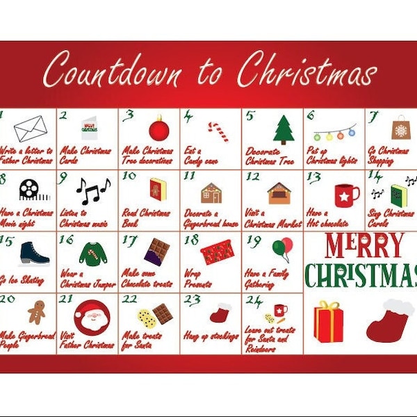 Countdown to Christmas Calendar Activities for kids