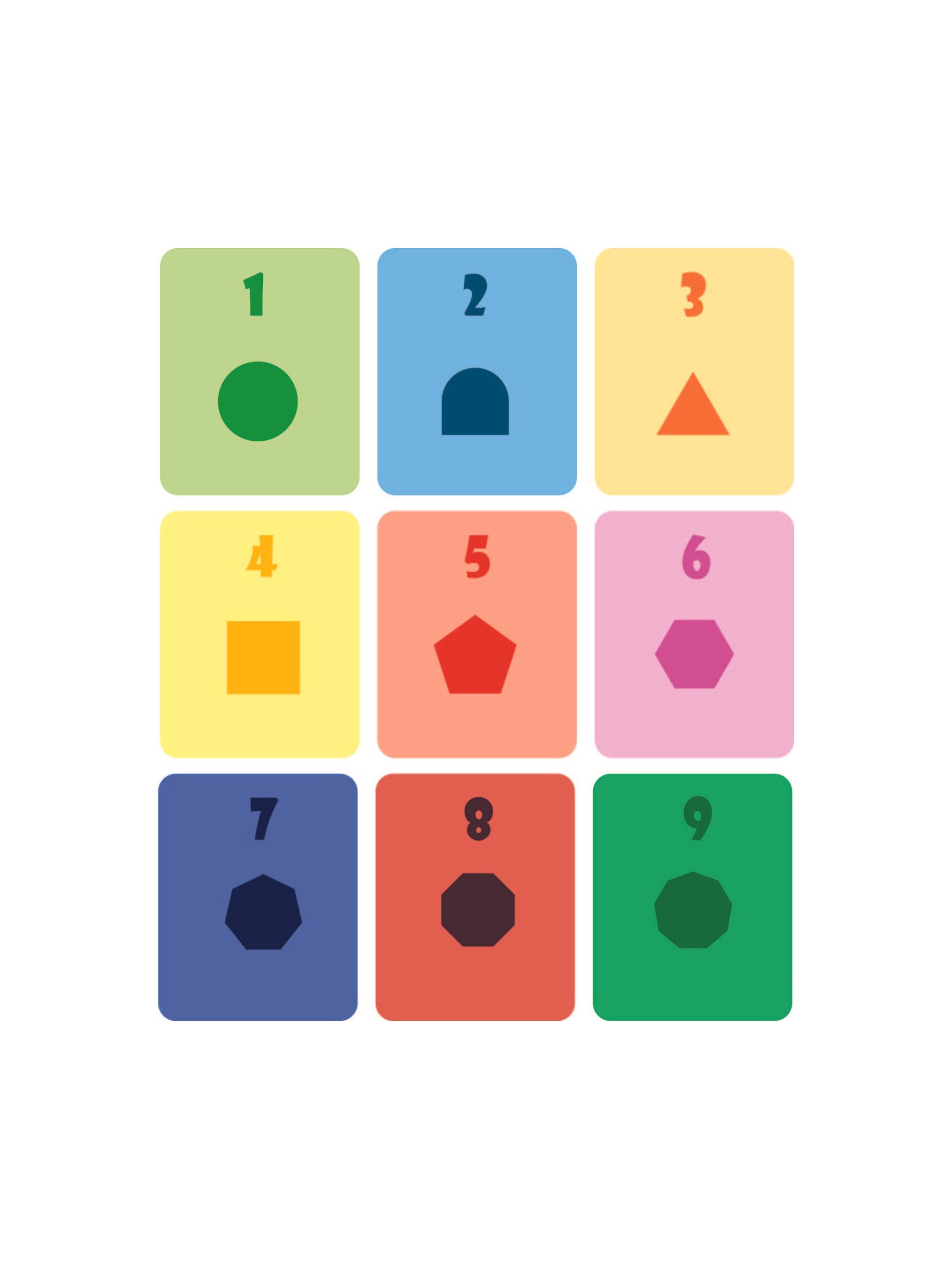 Printable Learning Cards, Numbers, Shapes and Colours, Flashcards for