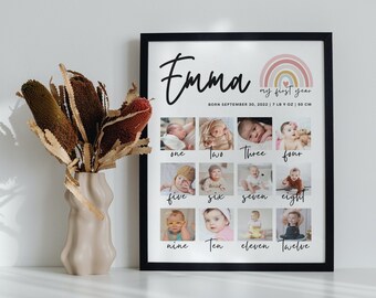 Baby First Birthday Photo Milestone Poster | Minimalistic Milestone Board Printable | 1st Birthday Sign | Instant Download Template