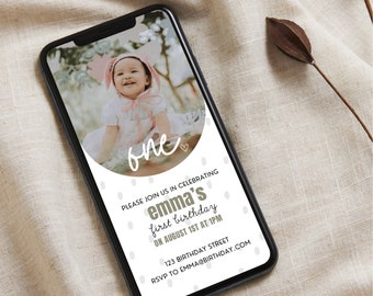 Birthday Party Invitation, First Birthday Evite, Custom Digital Invitation, Instant Download Template, Simple, Minimalistic, Modern, Kids