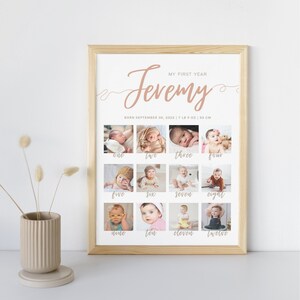 Poster fotografico per bambini di 12 mesi, scheda stampabile per bambini, cartello del 1° compleanno, modello di download istantaneo, semplice, minimalista