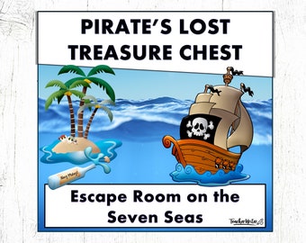 Escape Room del Tesoro Pirata, juego de rompecabezas imprimible para niños (descarga digital)