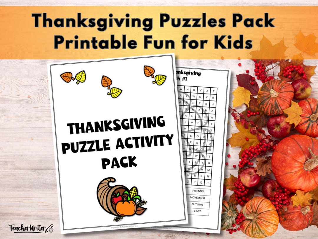 Thanksgiving Day Puzzle Games Pack, Fall Games for Kids, Printable ...