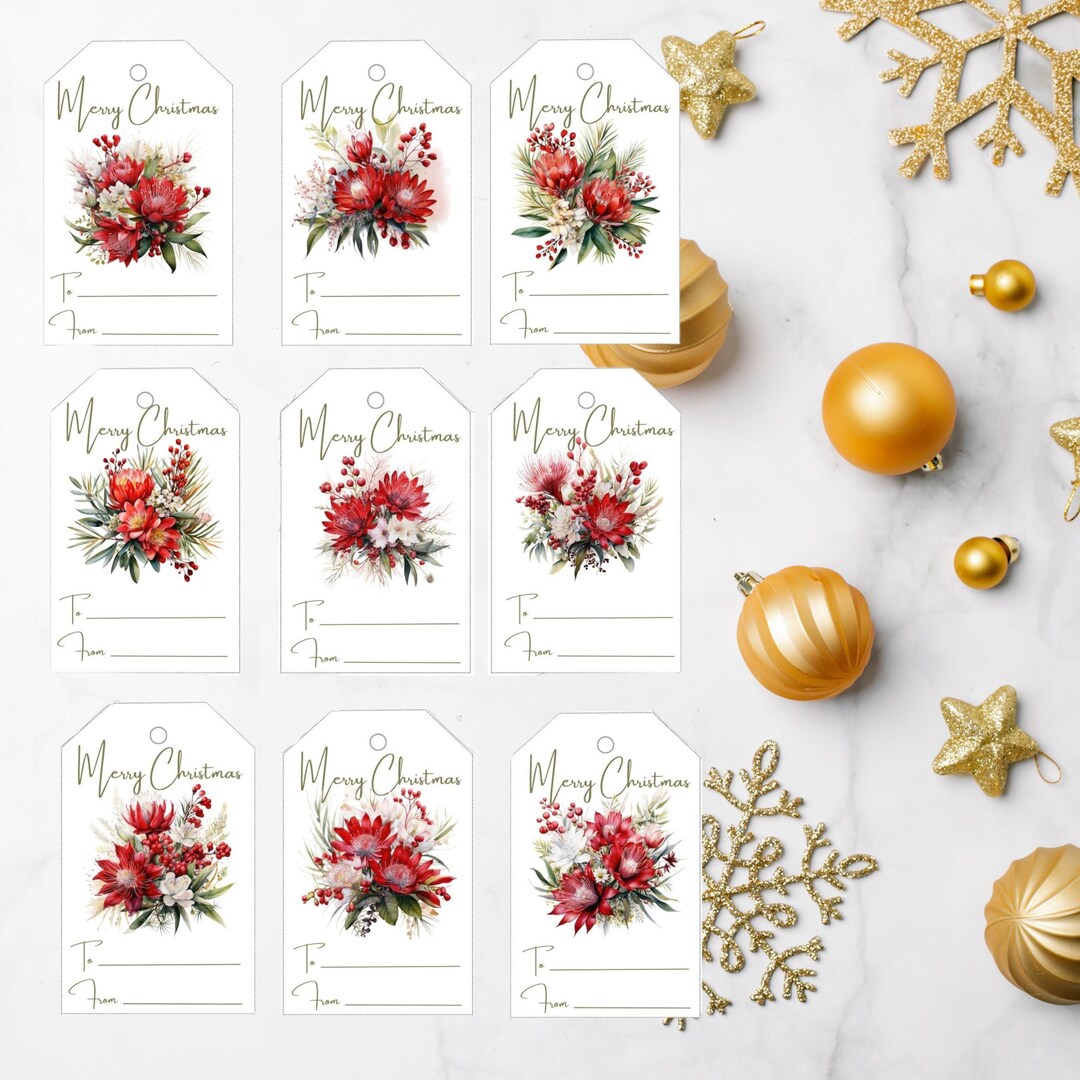Christmas Floral Gift Tags Etsy
