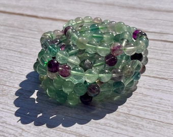 8mm Beaded Fluorite Gemstone Unisex Stretch Bracelet