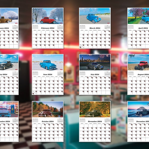 2024 Classic Cars Printable Calendar Digital Download