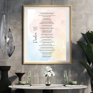 Psalm 91 kunst aan de muur.  He Who Dwells In The Shelter, christelijke muurkunst, bijbelvers muurkunst, schriftcitaat afdrukken, christelijk interieur.