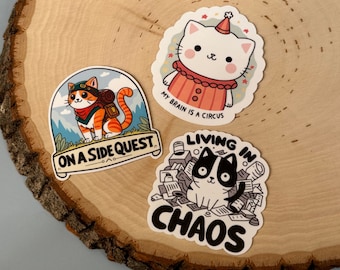 Neurodiversity Cat Sticker 3-Pack: Autism ADHD AudHD Stickers