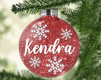 Personalized Glass Ornament with name, Glitter Christmas Ornaments, Custom Glitter Ornaments, Personalized Ornaments, Christmas Disc