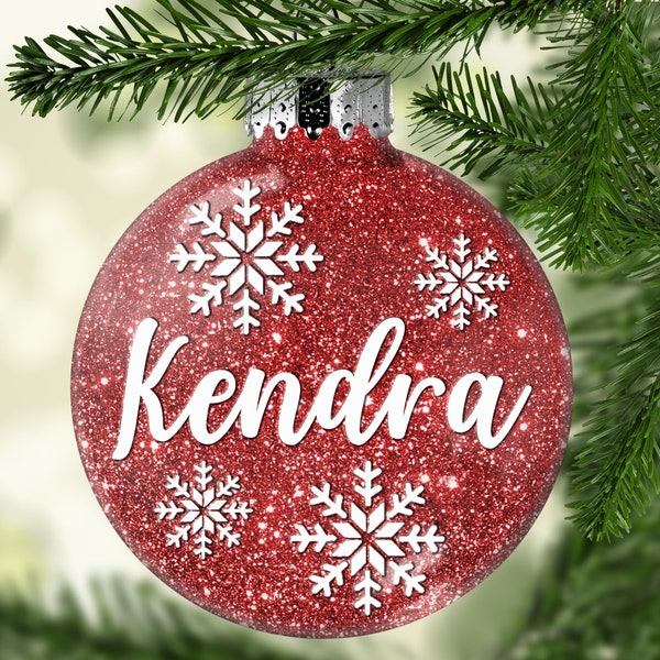 Personalized Glass Ornament with name, Glitter Christmas Ornaments, Custom Glitter Ornaments, Personalized Ornaments, Christmas Disc