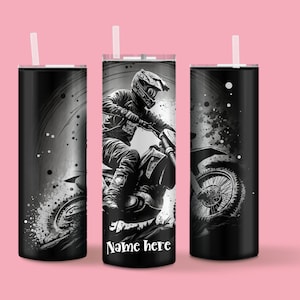 Dirt bike personalized tumbler, Motorcycle Racing tumbler, Motocross tumbler with name, 20oz skinny tumbler design image 1