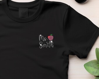 Personalized Teacher's Name Rhinestone T-Shirt - Customizable Sparkly Design for Educators