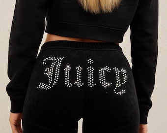 Juicy Rhinestone Iron-On Transfer – 4.7"x10.6" Sparkly Hotfix Crystal Design for Pants, Hoodies, Tracksuits, Y2K & DIY Fashion