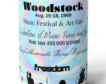 Vintage Woodstock Festival Mug, Music, Peace, Love & Freedom Iconic Celebration Ceramic Mug 15oz, Summer of 1969 Collectors Addition