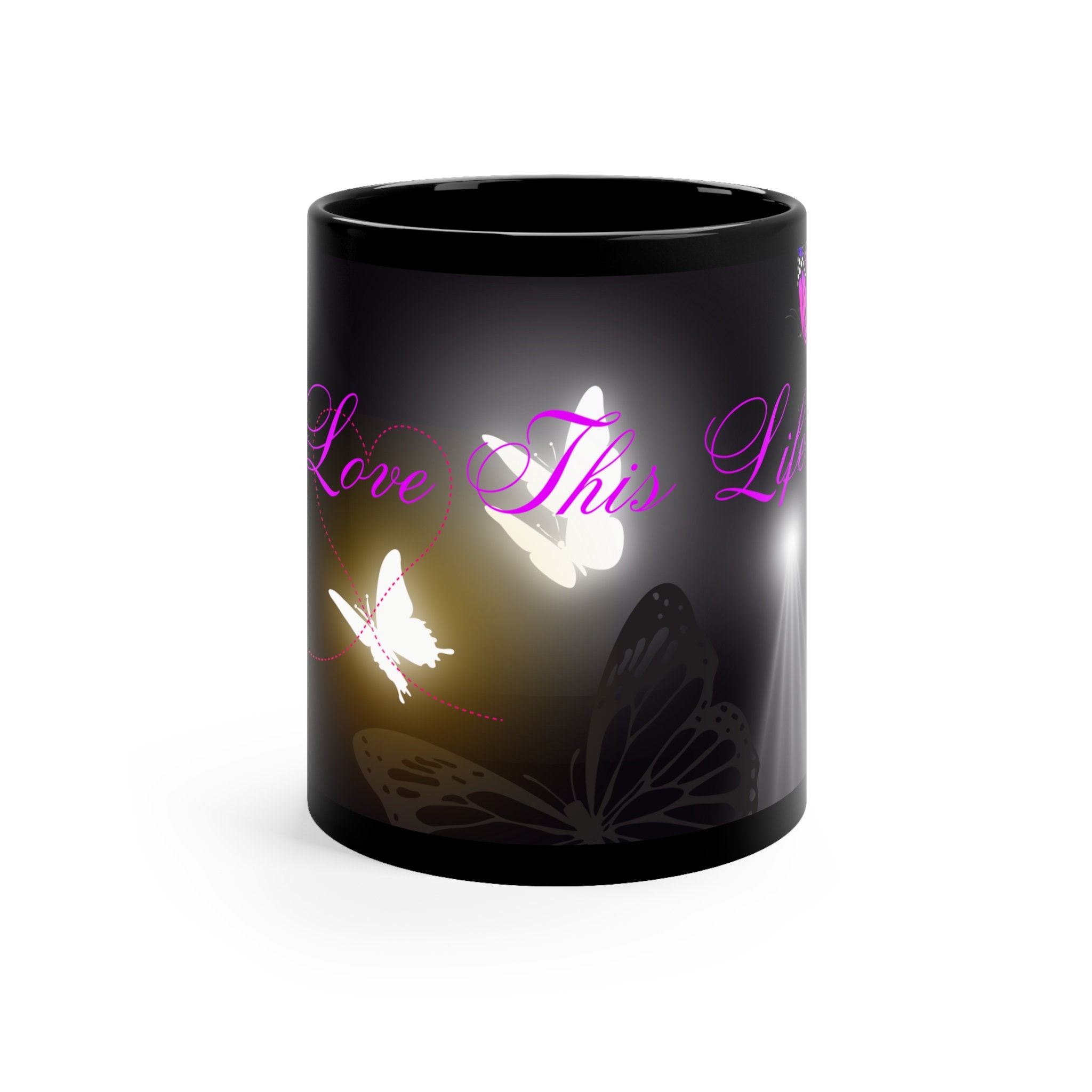 Love This Life 11oz Black Mug, Butterflies
