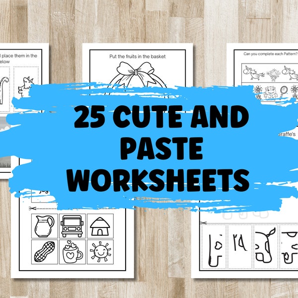 25 Cut and Paste Kindergarten Worksheets| Toddler Learning| Printable Preschool Worksheets