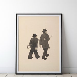 Printable Vintage Music Wall Art, Two Musicians Walking Illustration, Classic Musician Home Decor