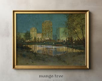 Vintage Plaza Hotel NYC Print: Central Park Night Scene (Digital Download)