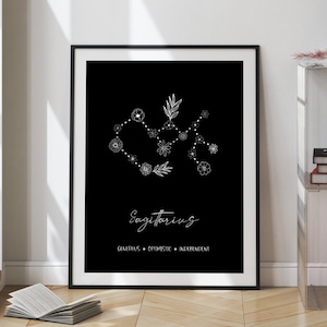 Sagittarius Constellation Floral Wall Art | Digital - Printable Wall Art