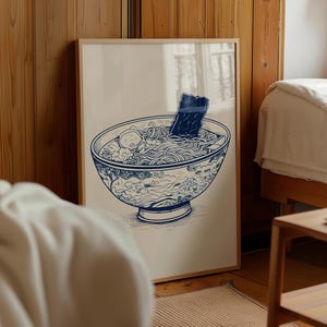 Ramen Bowl Wall Art, Sketch Style Chinoiserie, Ramen Noodles Poster, Japanese Food Art, Ramen Poster, Minimalist, Printable Wall Art